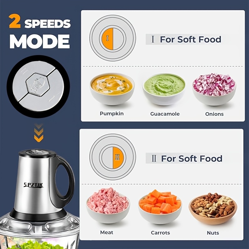 electric food chopper with 2 bowls 12 5cup 12 5cup and 2 blades 102 5oz meat grinder kitchen meat grinder electric vegetable chopper garlic press masher   to break   foods meats salads nuts salad stand mixer Product details 3