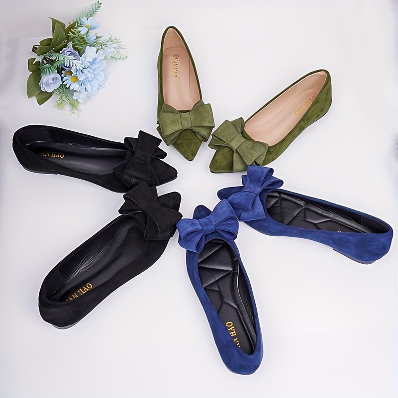 

Women's Bow Flat Shoes, Solid Color Pointed Toe Soft Sole Shoes, Comfy Slip On Flats