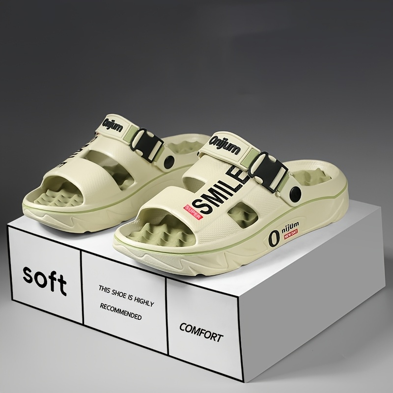 mens summer 2025 new thick sole eva slide sandals slip resistant high quality odor resistant ergonomic arch support massage sole open toe design with   letter print for beach outdoor casual wear outdoor footwear stylish contrast accents antislip footwear strappy sandals suitable for women Product details 12