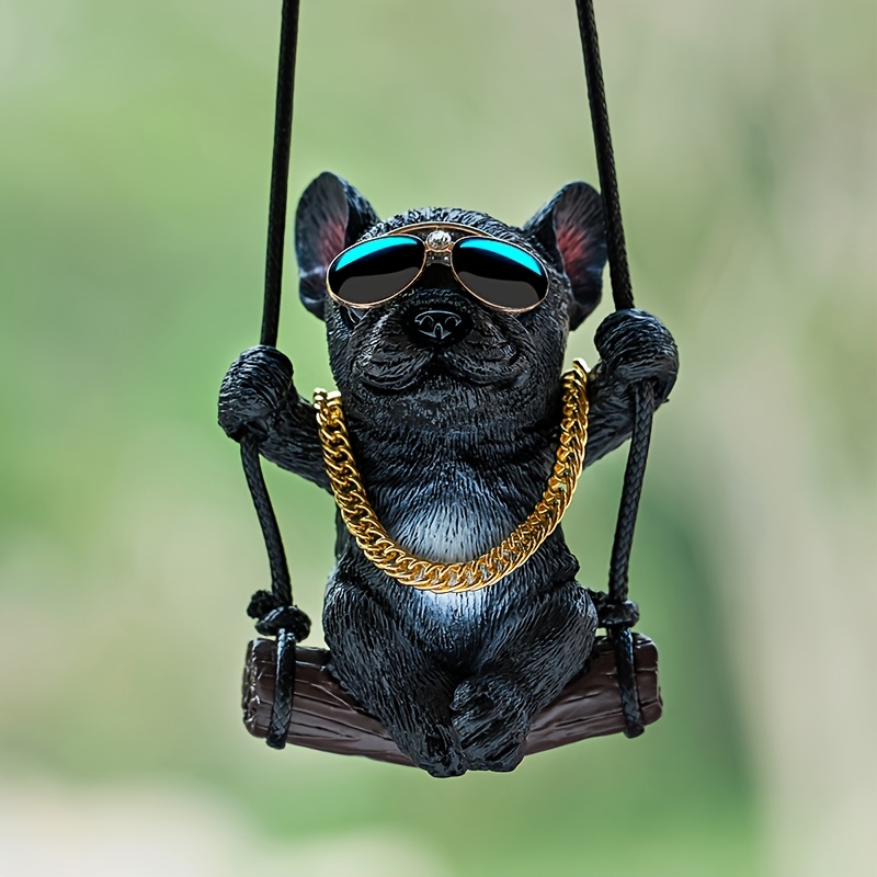 E-shop Autoanhänger - Hängender Hund mit modischen Brillen + Ketten-Dekoration für das Auto, Niedlicher Rückspiegel-Anhänger, Anhänger-Zubehör