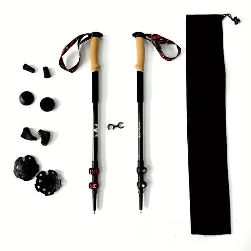 2 pack carbon fiber 3k strong locking force trekking poles collapsible 3 section outdoor walking sticks