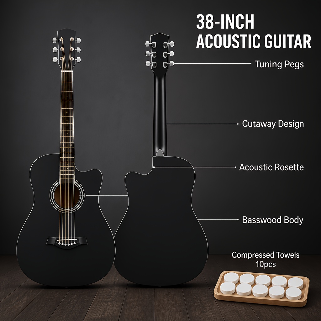 38 Inch Basswood Acoustic Guitar, Portable Size for Easy Carrying,... product image 3