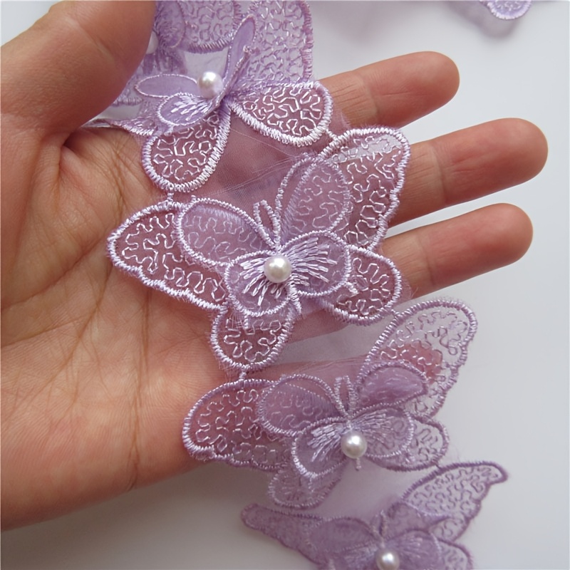 10 Parches Bordados de Encaje de Tul Duro con Perlas de Flores, Cinta para Coser, Adiciones: retailer-supplied image