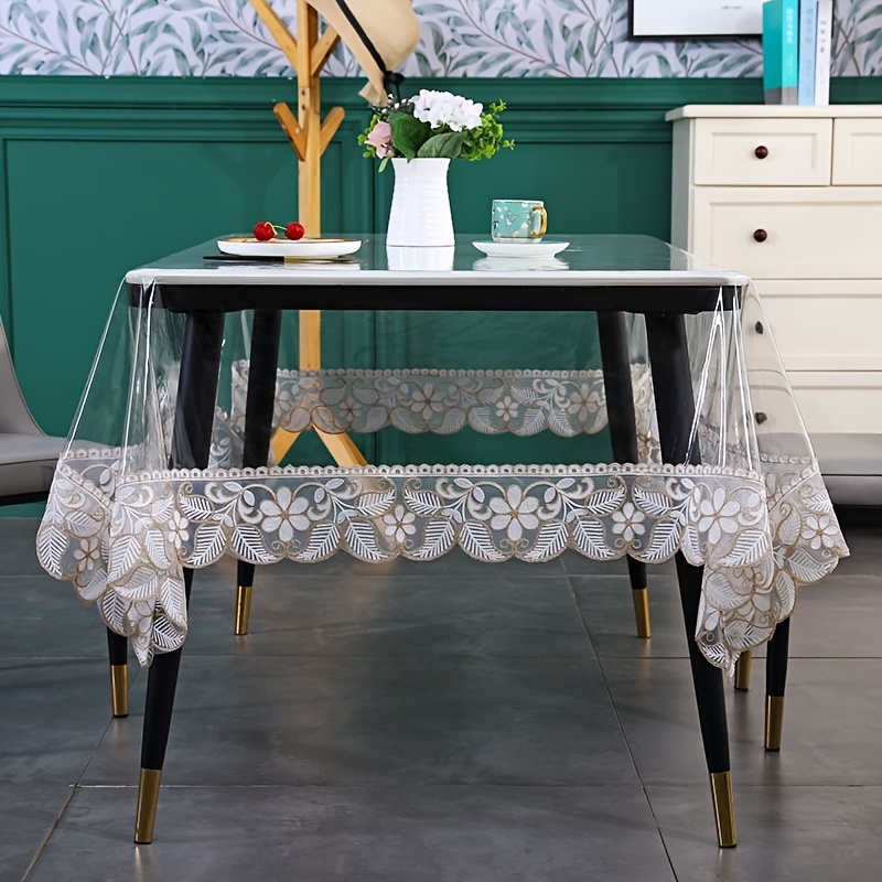 1pc elegant floral lace trimmed pvc tablecloth non slip easy clean square design for dining coffee tables ideal for kitchen restaurant and party decor dining table decor floral pattern tablecloth decorative tableclot