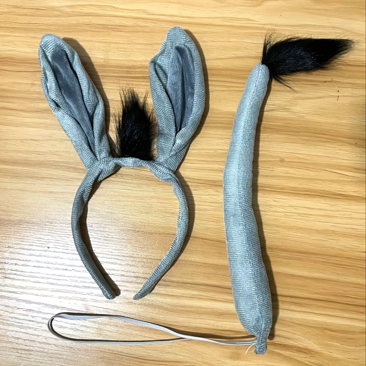 Image of 2pcs Donkey Costume Set: Donkey Ears Headband Soft For Dress Up Party Halloween Christmas Birthday Role Play 9.82 Inch, Gray Black