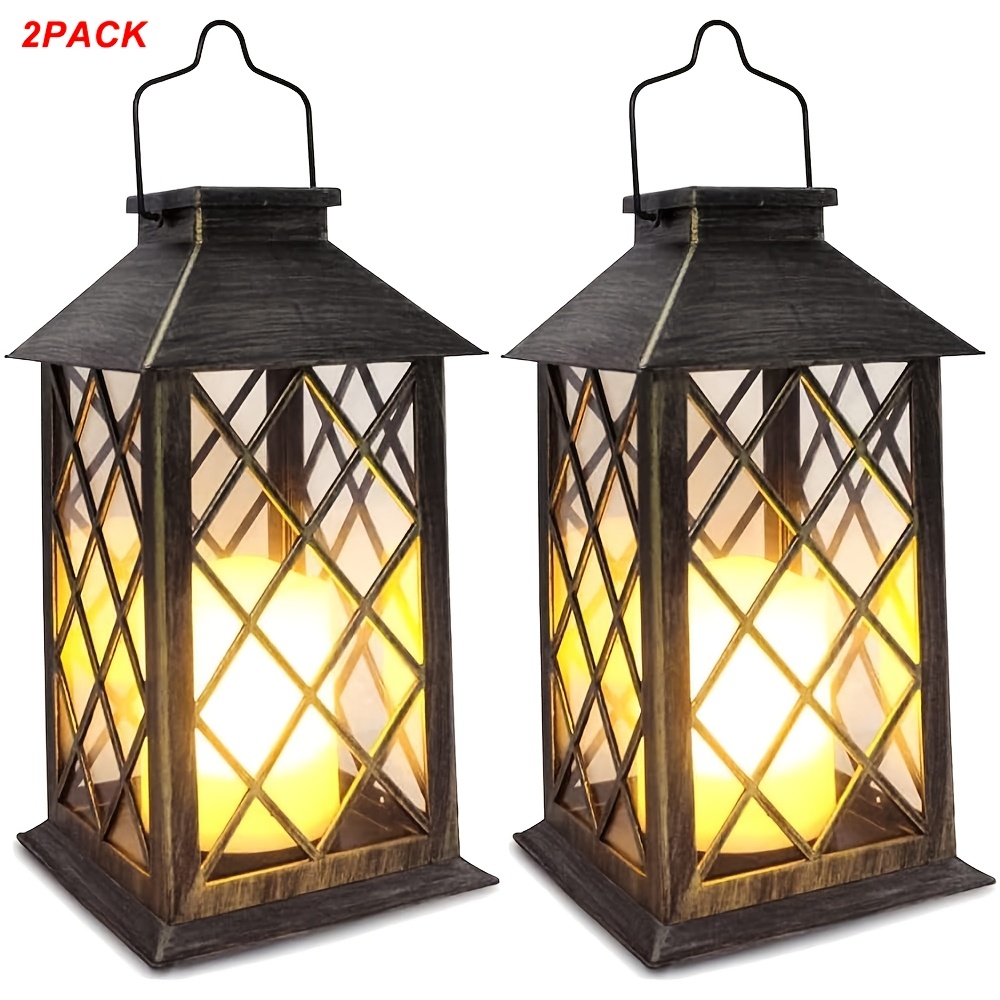 TEMU Lanterne solaire d'extérieur 2 pièces, solaires suspendues avec bougies LED flamme à flamme vacillante, Style vintage, Effet de flamme