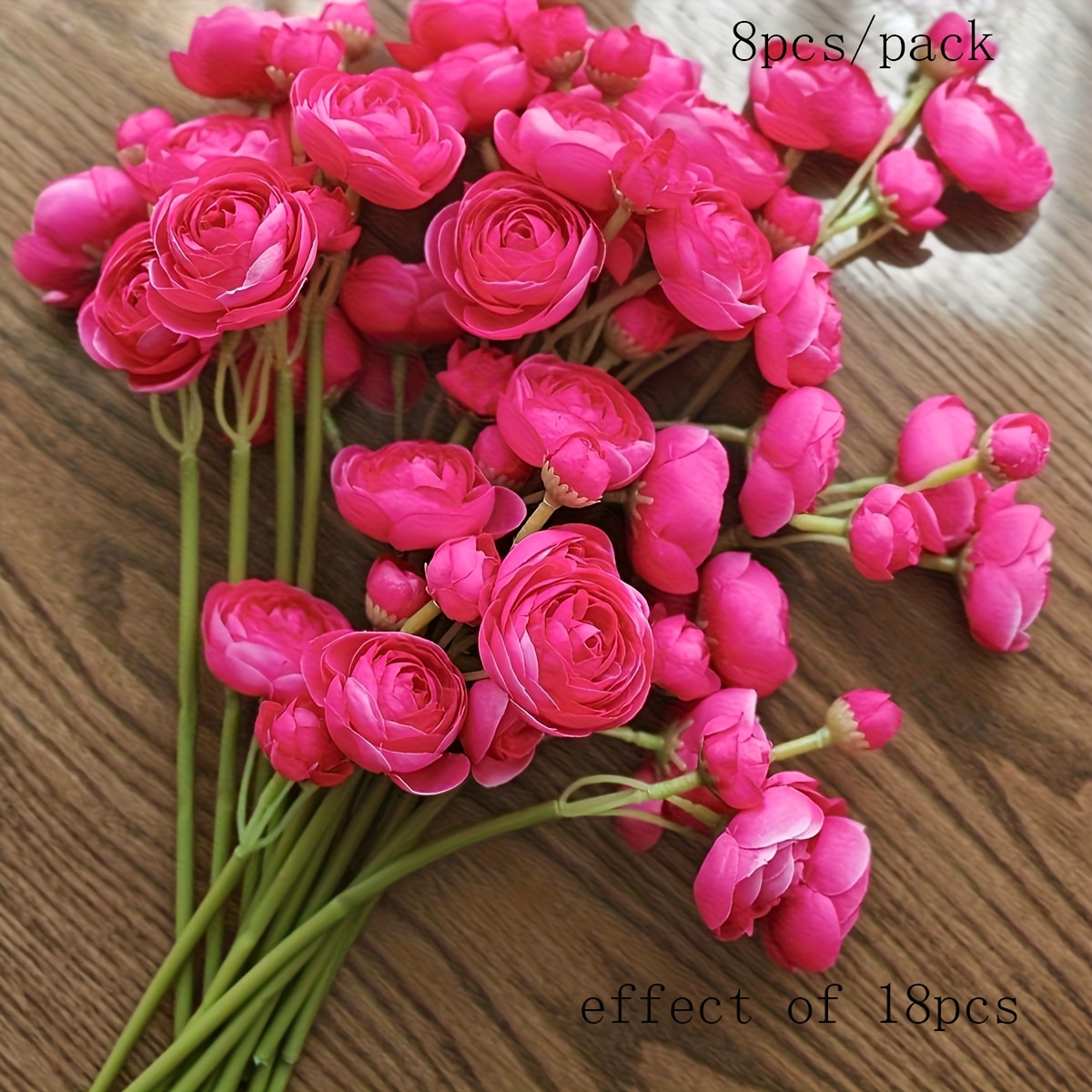 Image of 8pcs Ranunculus Artificial Flowers Pink Flowers Faux Bouquet For Wedding Engagement Centerpieces Arrangements Bridal Shower Decorations Home Decor