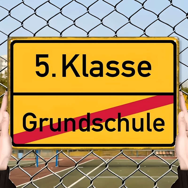 TEMU 2d Flat, 2d Flat Wooden Sign - School 2d Flat Wooden Sign - German Design, Fifth Grade, Yellow Background With Red Accents, Suitable For School