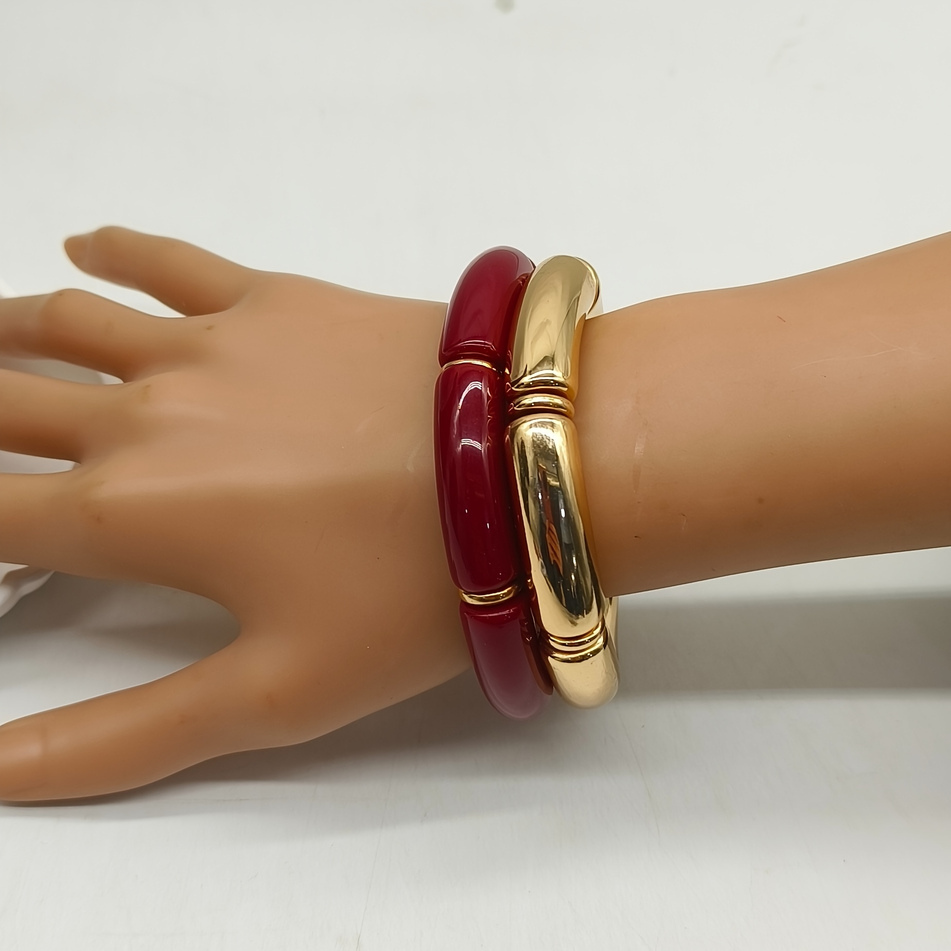 TEMU 2pcs Boho Chic Resin Bangle Bracelets - Vintage & Elegant Stretch Wristbands For Everyday, Holidays & Travel