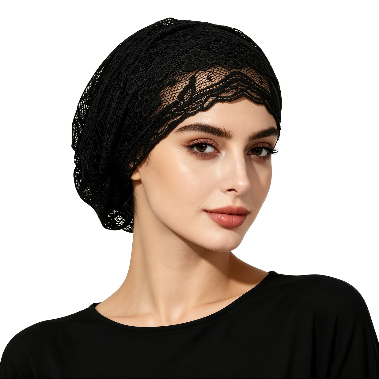 TEMU 1pc Women's New Solid Color Floral Lace Beanie Full Coverage Beanie Base Cap