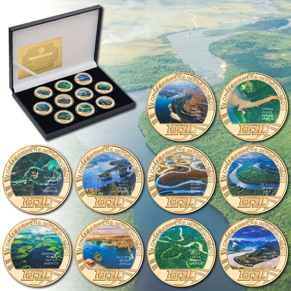 

10pcs Rivers Of The World Ten River Metal Commemorative With Gift Box For Collection