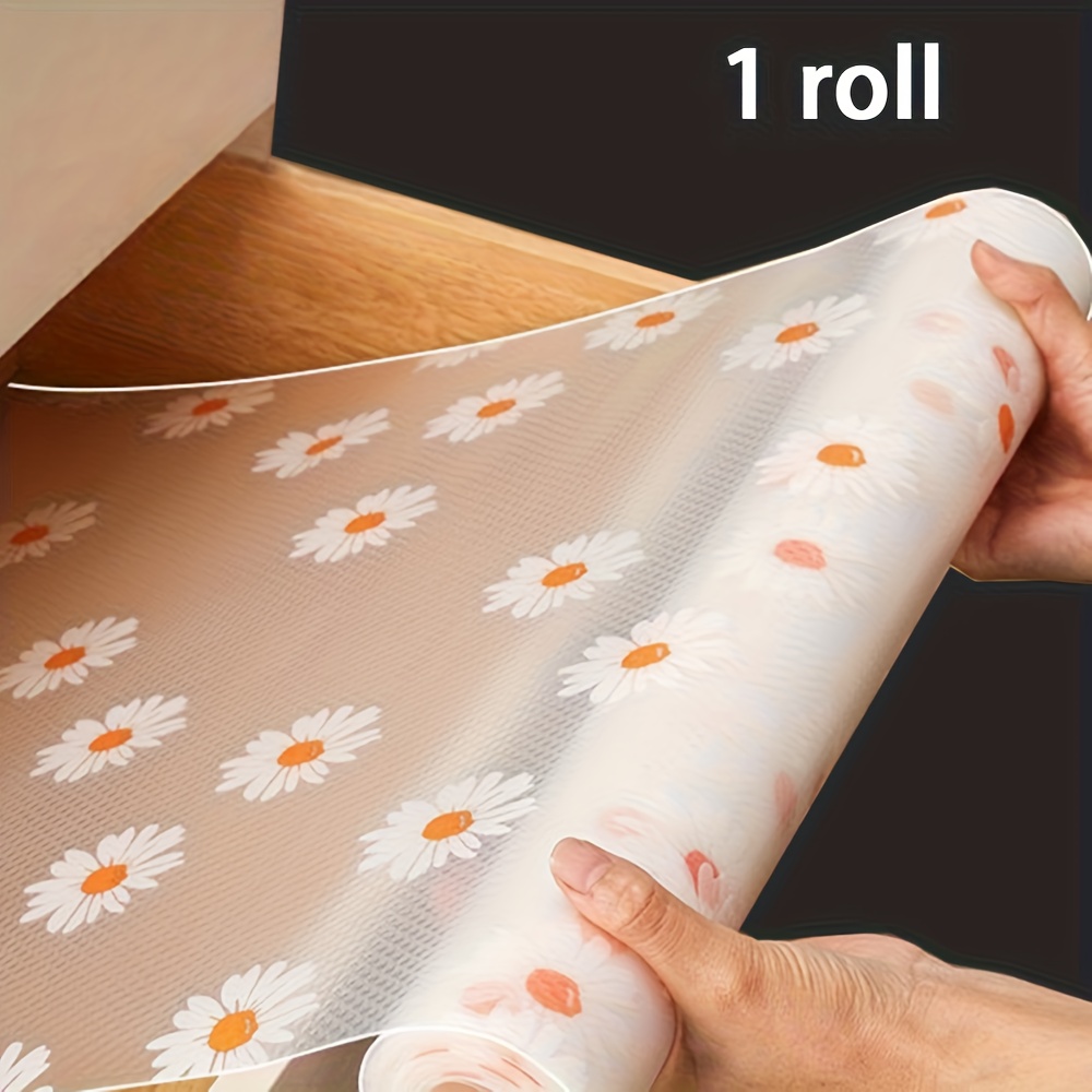 E-shop Große wasserdichte Schrankauskleidung im Chrysanthemen-Design - Verdickter EVA-Druck - Leicht zu reinigende Kunststoffmatte, 300 cm lang / 118.1