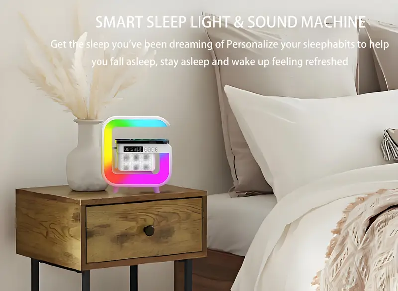 new 4 in 1 wireless charging speaker colorful led desk lamp wireless charging wireless speaker multi functional hifi speaker heavy bass speaker time alarm clock tf card speaker details 5
