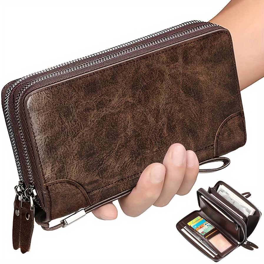 

[compact Size] Men' Clutch Wallet With , Card Holder & Phone Pocket - Brown Handbag For Daily , Travel, And Professional Use