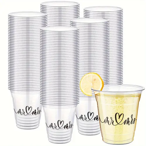 200 pack disposable wedding plastic cups bulk 10oz wedding reception cup disposable clear plastic glasses for wedding reception supplies bridal shower anniversary birthday party mr and mrs