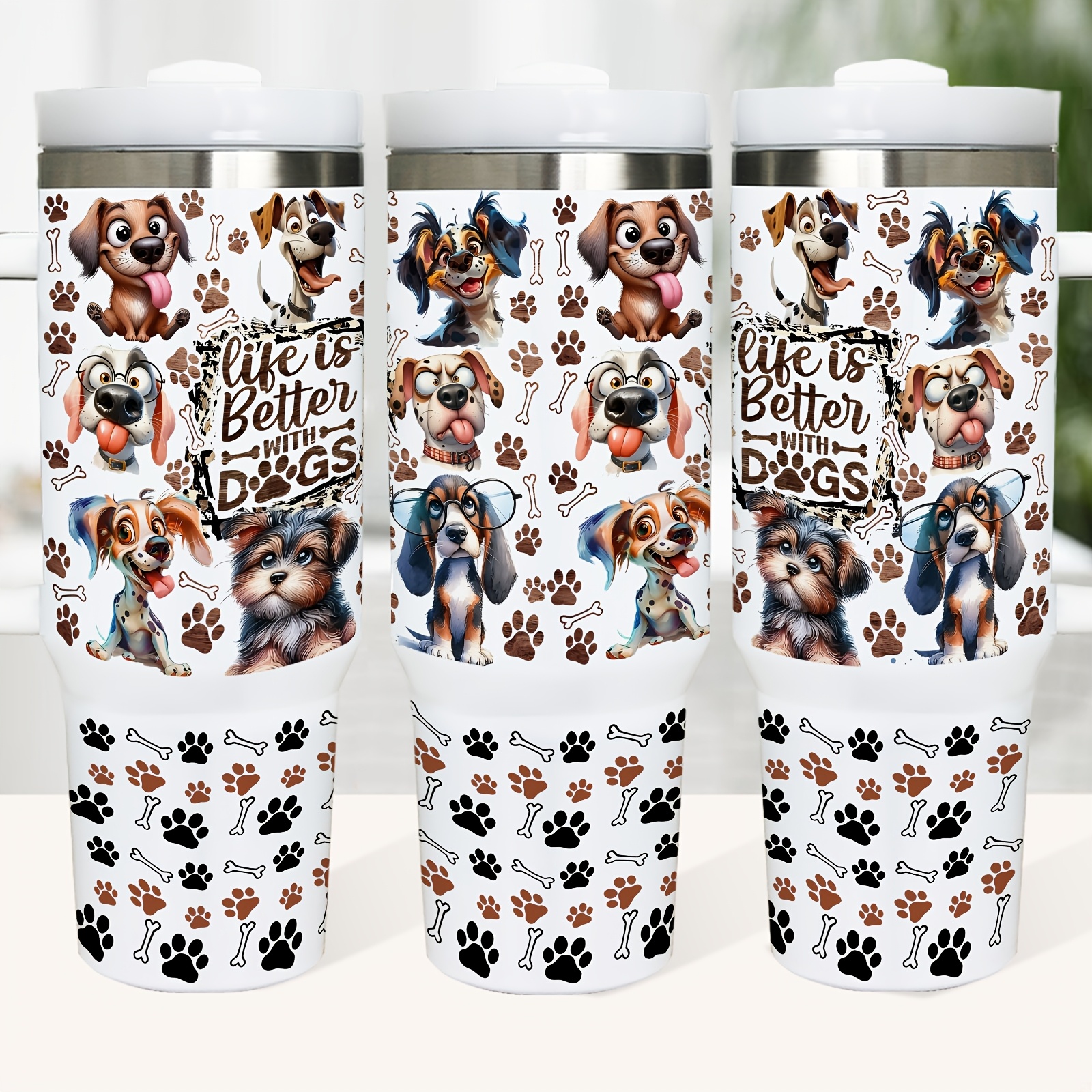 

1pc 40oz And Lid, Dog, , Reusable Steel Insulated Mug Cup, Halloween And Christmas For