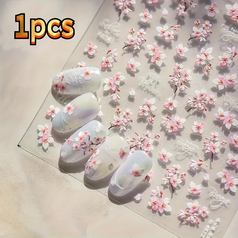 1pc Self-adhesive 5d 3d Cherry Nail Art Sticker - Polymer Material With Spring , Great For Women & Spring Nail Decor Enthusiasts