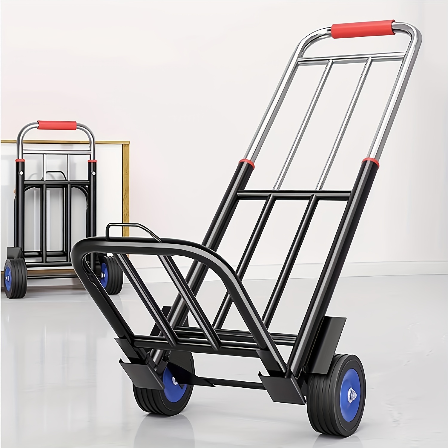 TEMU 330lbs Heavy Duty Folding Hand Truck With Large Wheel Stair Multi Purpose Portable Luggage Cart For Travel Moving Shopping Office Sports