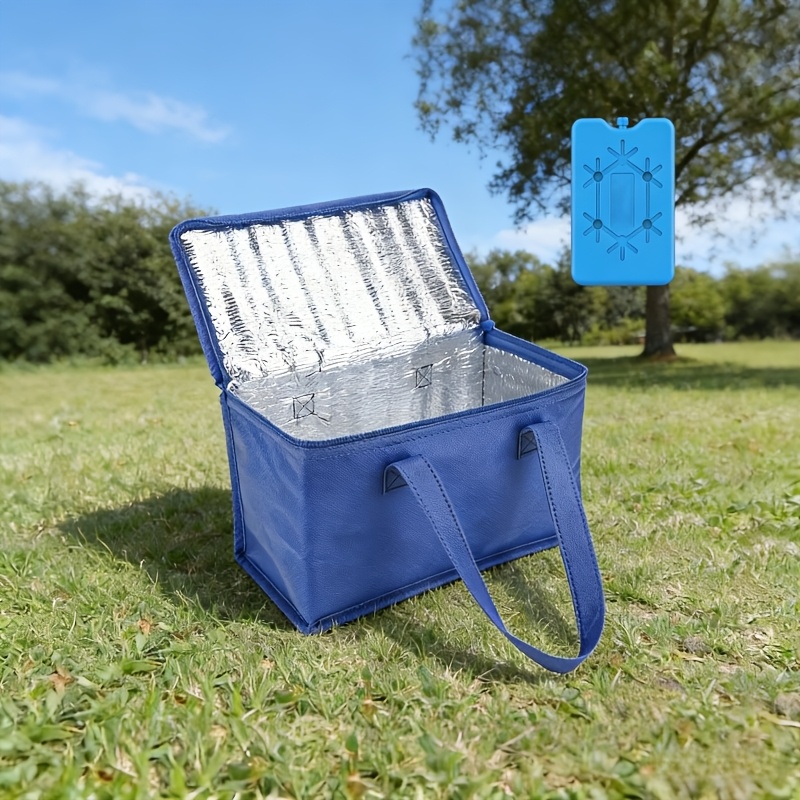 Image of Insulated Refrigerated Bag+reusable Ice Box Set - Dual Cooling Effect, Outdoor Leak Proof Aluminum Foil, Suitable For , Picnics, Camping Trips (non Food Contact)