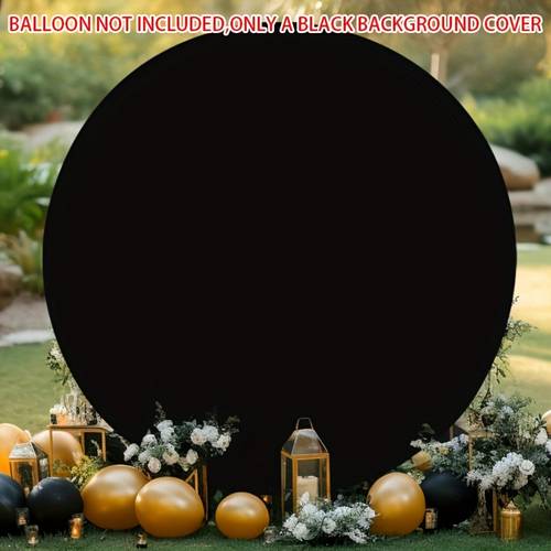 1pc black round arch round backrest stand fabric cover with drawstring anti wrinkle party banner pull flag elastic spandex round backrest stand for wedding birthday anniversary shower party decoration