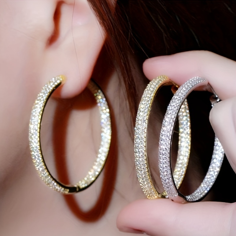 

Sparkling Hollow Circle Design Hoop Earrings Copper Jewelry Full Of Zirconia Elegant Sexy Style For Women Party Accessories