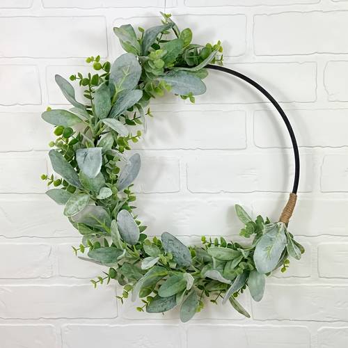 modern lambs ear wreath winter greenery wreath wall decor neutral green door wreath minimalist eucalyptus wreath