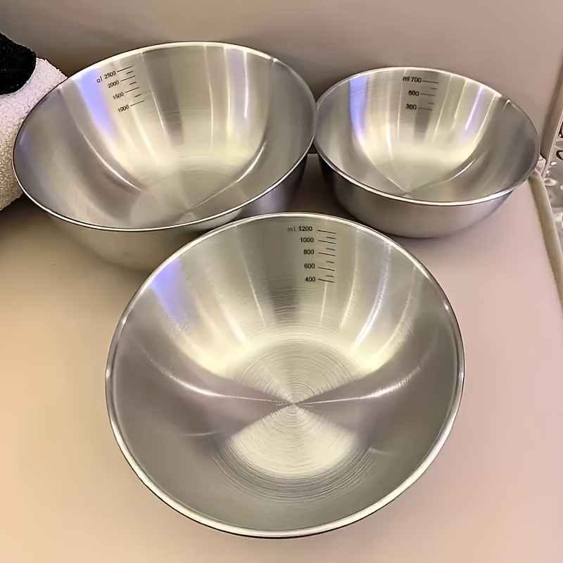 

3pcs, Stainless Steel Mixing Bowls, Cooking Bowl With Scale, Suitable For Cooking And Baking, Household Kitchen Cooking Basin, Washing Bowl, Fruit Bowl, Noodle Bowl, Kitchen Accessories