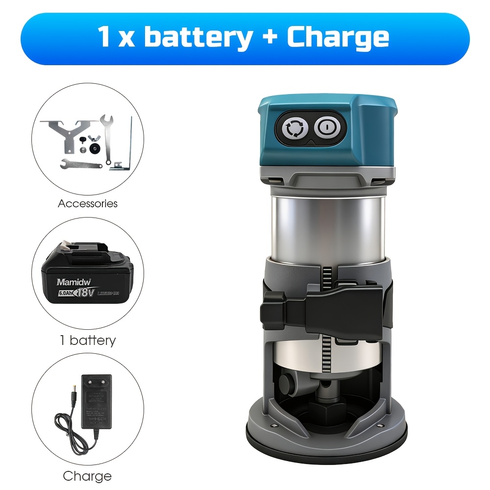 Image of Mamidw Brushless Cordless Compact Router 33000rpm 6. Milling Cutter Diameter Electric Wood Trimmer For Woodworking Edge Trimming Chamfer Carving, For Makita 18v Battery Pin