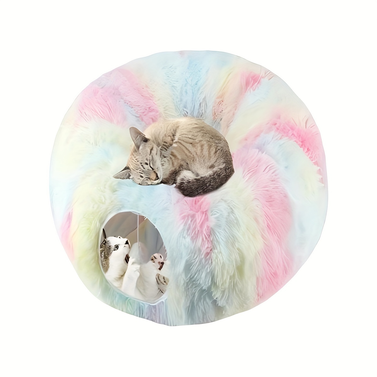 

Cat Tunnel Bed With Furry Soft Mat, Cat Donut Tunnels For Indoor Kitten Large Cats To And Play, Peekaboo Tube Cat Cave Toys, Foldable & Easy To Store.