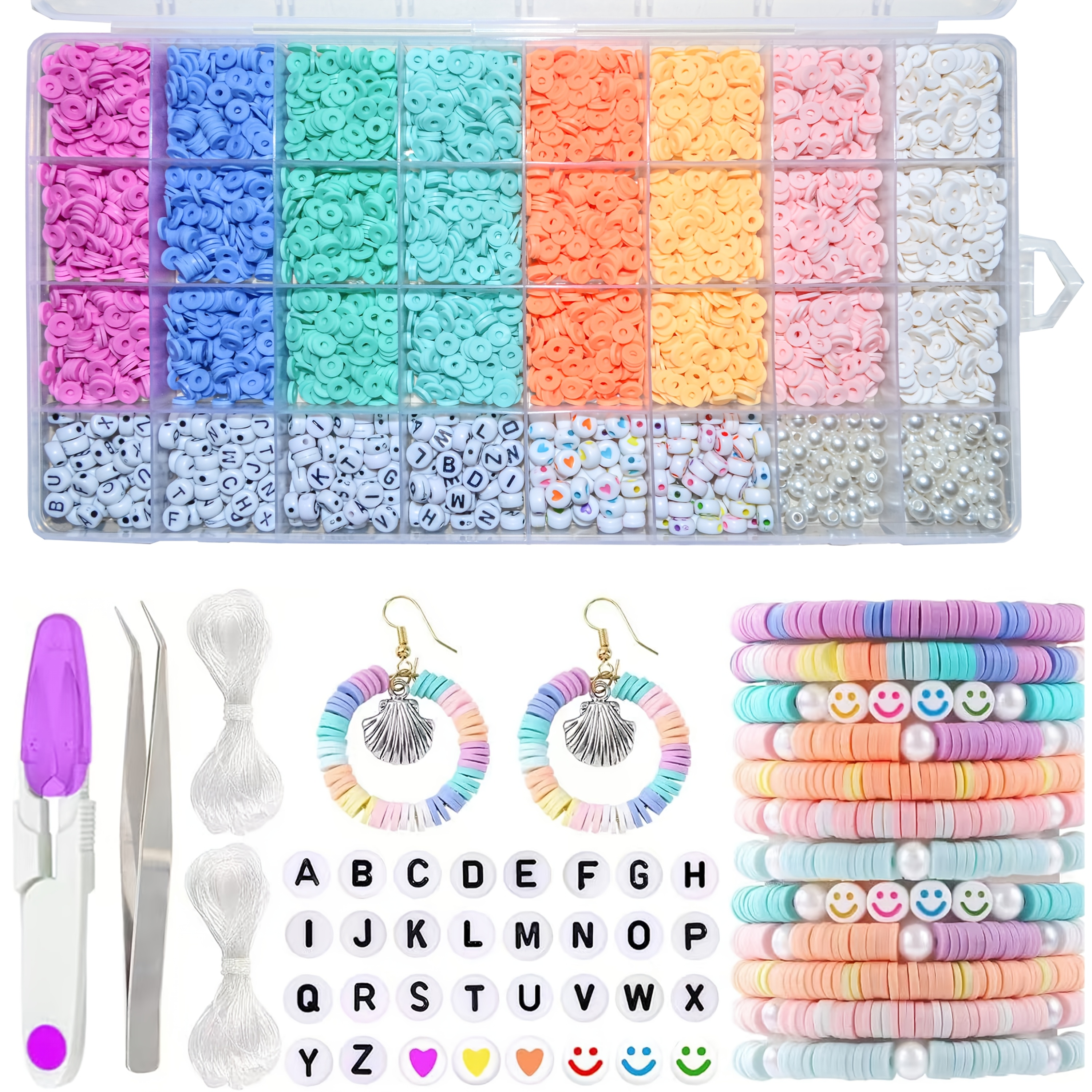 

5700pcs Kit de perles en Macaron, perles plates en polymère avec lettres de l'alphabet, ensemble de fabrication de bijoux DIY pour bracelets d', cadeau d'artisanat de mode pour filles et adultes