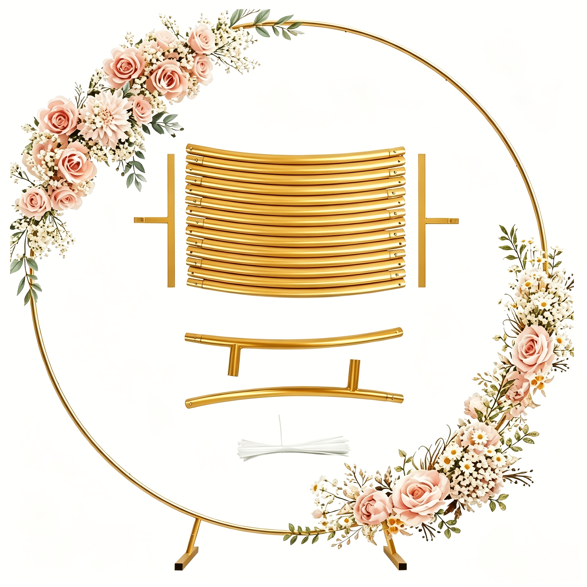 Image of Plusfive Round Backdrop Stand, 6.9ft (2.1m) Arch Stand, Wedding Arch Frame, Arch Stands For Wedding, Birthday, Shower Photo Background Party Decorations