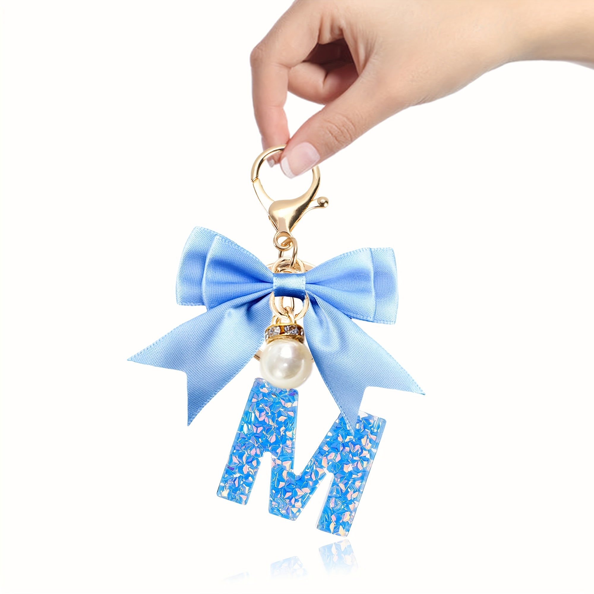 TEMU 1pc Fashionable Resin Letters Keychain With Bow & Pearl Keychain For Women Students Ladies Bag Hanging Small Gift