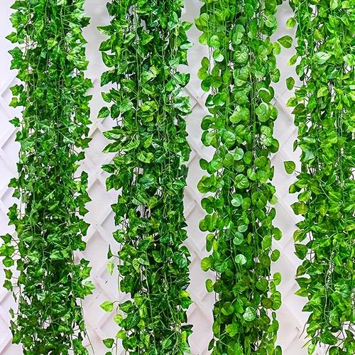 12 stück 150 cm künstliche ranken für raumdekoration, künstlicher efeu-girlande mit clips, grüne blumen hängepflanzen, künstliche grüne blätter, ästhetische dekoration für schlafzimmer, zuhause, garten, wand, hochzeit