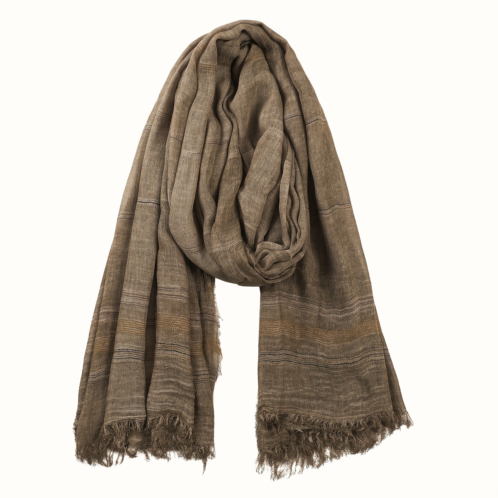 Men's Lightweight Rayon-Linen Scarf - Soft, Striped Fashion Neck Warmer for Fall & Winter details 8