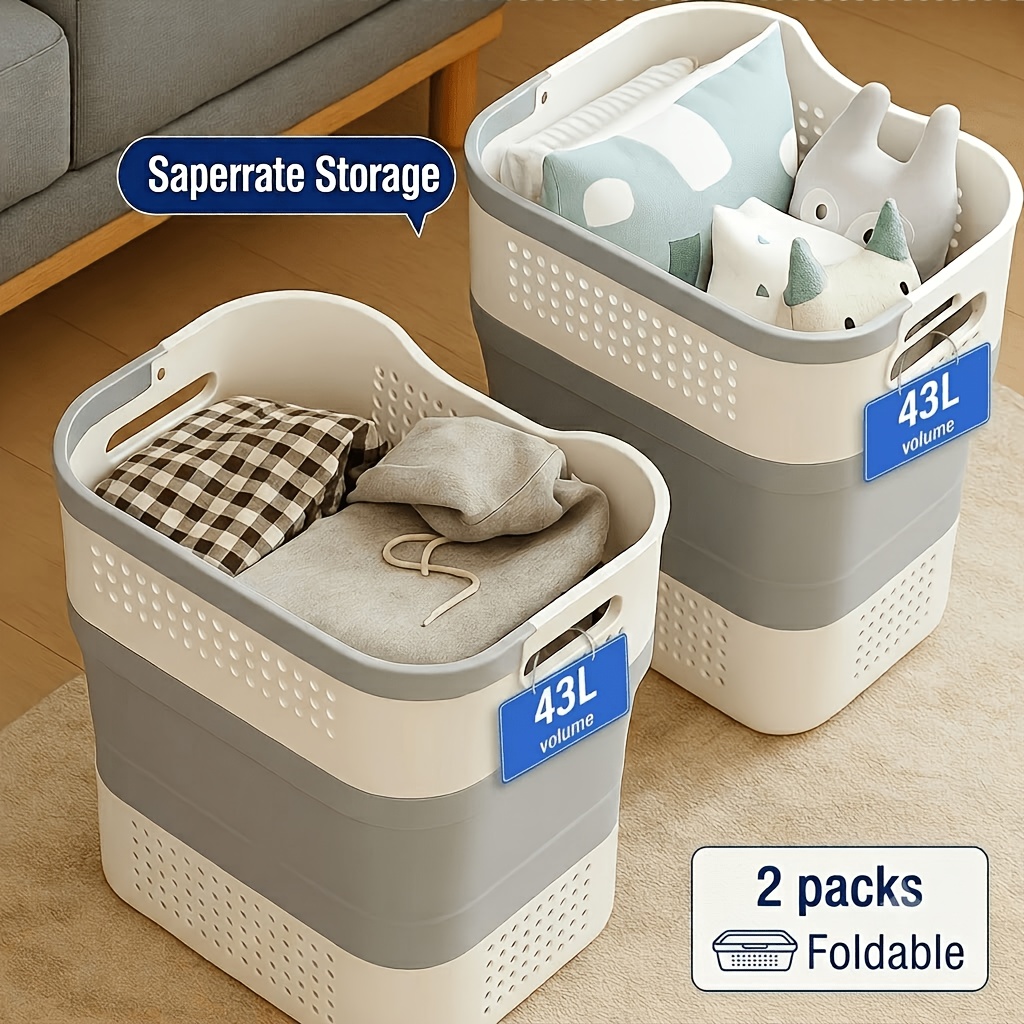 TEMU [Entrepôt local Canada] Panier à linge pliable 43L avec poignées - Organisateur de vêtements pliable de grande capacité pour buanderie, chambre