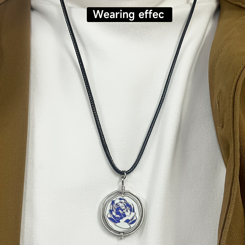 

Rotating Enamel-like Pendant Necklace, Unisex, Alloy, & Blue, With 360° View, Cosplay Accessory