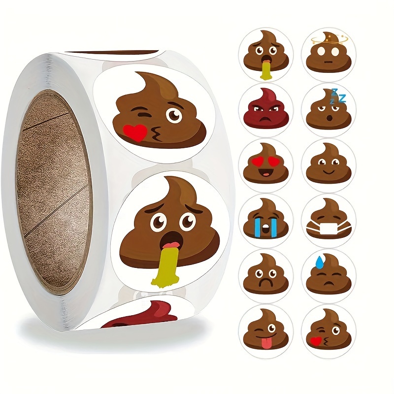 

500pcs/roll, Cute Cartoon Poop Expression Stickers, Funny Self-adhesive Stickers, Suitable For Gift, Mobile Phone And Computer Decoration