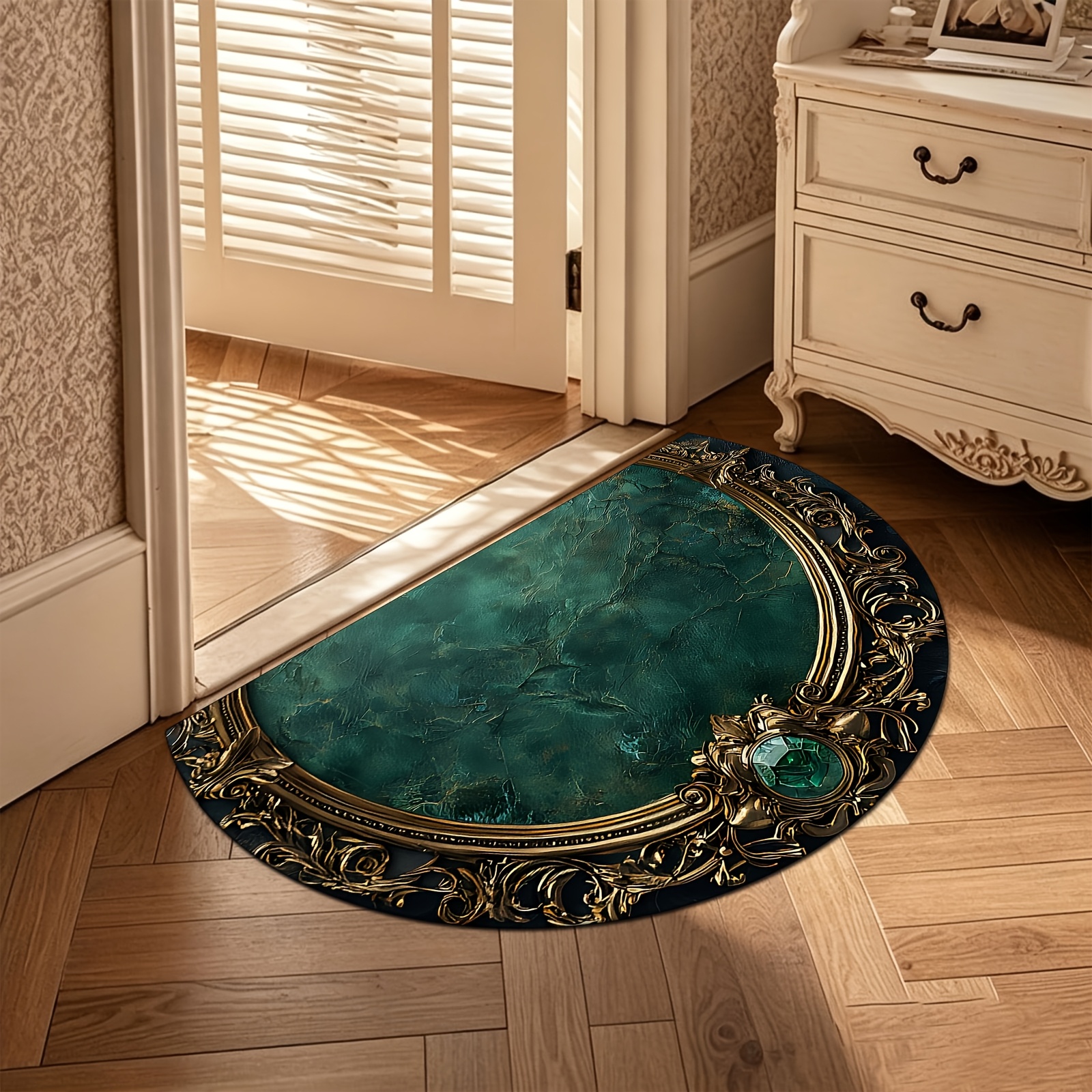 TEMU 1pc Half-round Doormat With Luxurious Decorative Round , Designed As A Welcome Mat For Vacuuming. It Features A Non-slip Surface, Suitable For