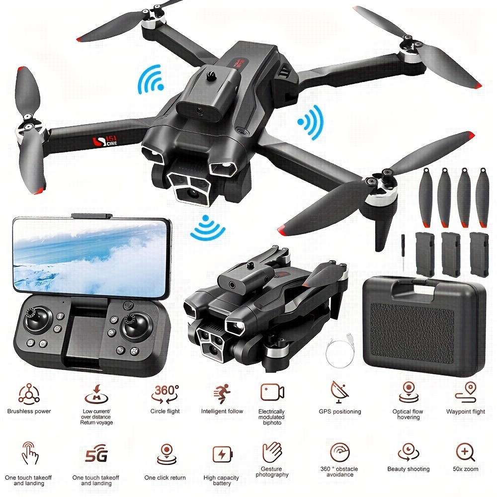 

Drone With Camera 4k For Adults Beginners S151, Drone With Gps, Brushless Motor, Obstacle Avoidance, Auto Return, , Tap Fly, Fly, Start, 45 Mins Long Flight