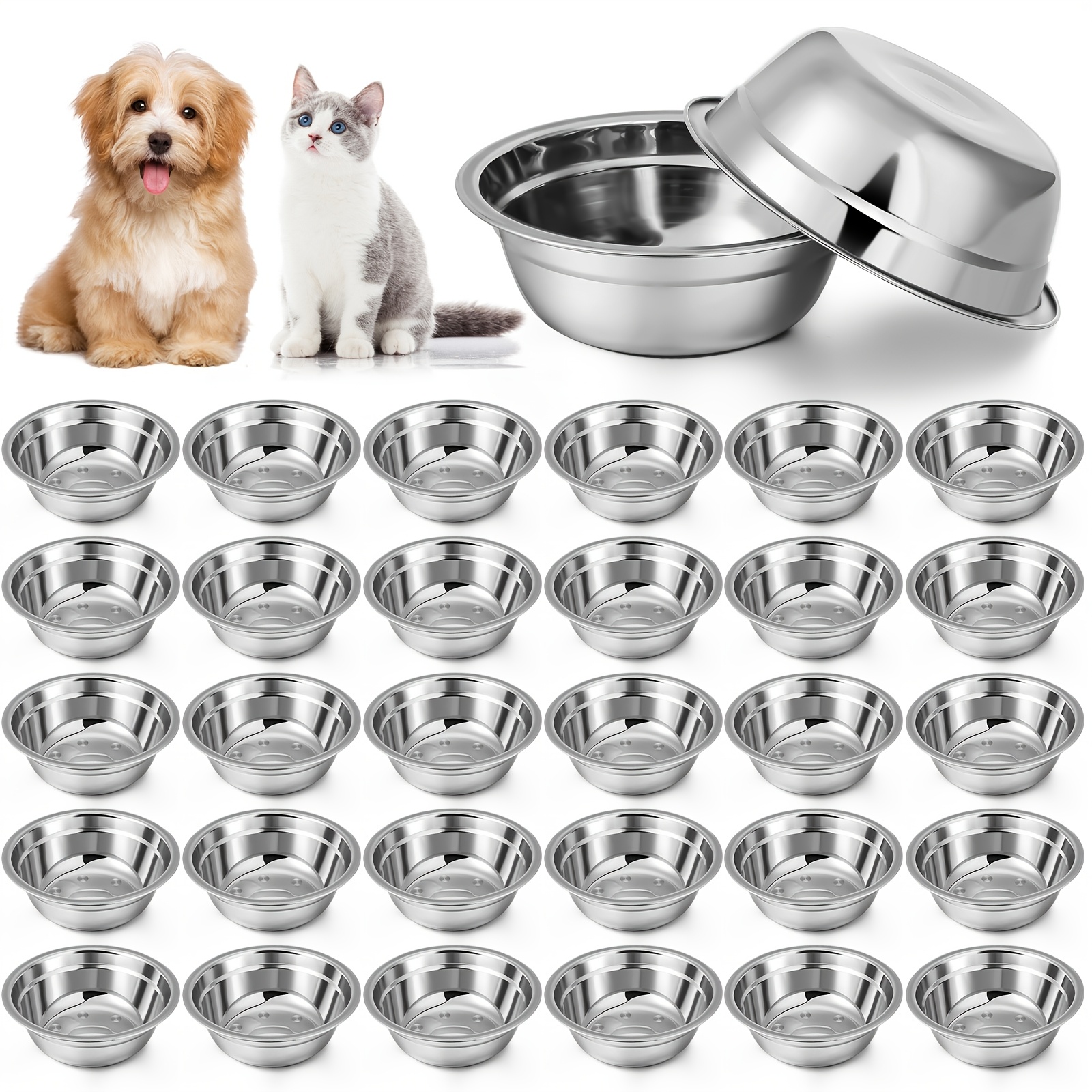 TEMU 30pcs Stainless Bowls Bulk Metal Dog Food And Water Container Replacement Lightweight Pet Bowl For Cage Kennel And Crate(16oz)