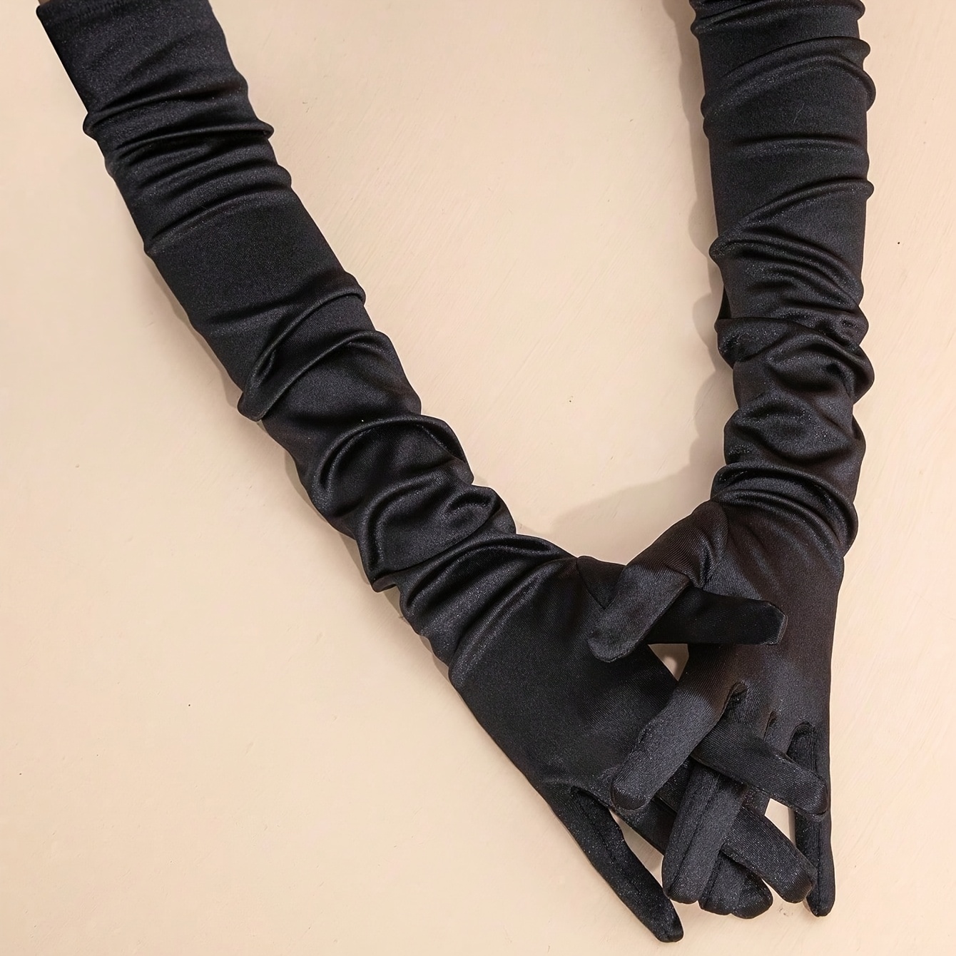 E-shop 1 Paar Schwarze Elegante Lange Formelle Handschuhe - Geteilte Finger geeignet für Bühnenauftritte, Oper, Hochzeiten, Bälle, | Elastisches