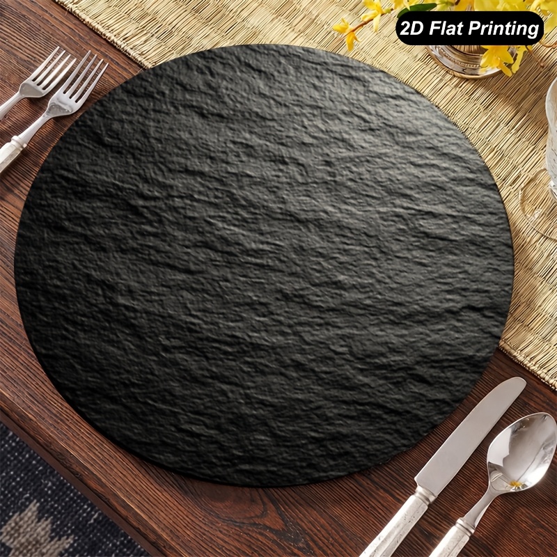 TEMU Round Placemats Suitable For Dining Table - Elegant Black Stone Texture Table Mats, Stone Print Suitable For Home Decor, Fall Thanksgiving Party