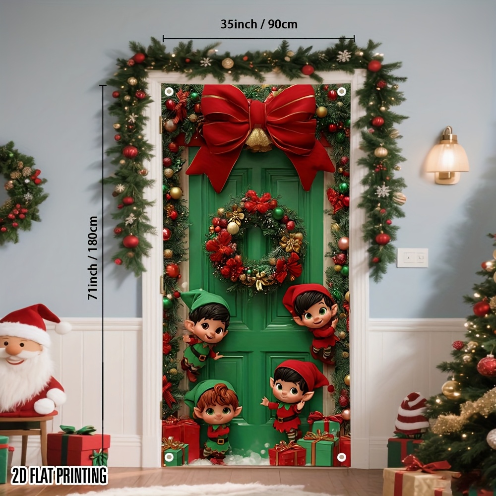 TEMU 2d Door Banner, 1pc Festive Green Door With Door Banner 90x180cm - Polyester, No Power Needed, Christmas Decor, Holiday Door Decoration|festive