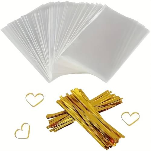 200 piezas (bolsa de 100 piezas cuerdas torcidas), bolsa de celofán transparente opp, bolsas de plástico transparentes para embalaje de regalo. bolsas de embalaje para navidad y acción de