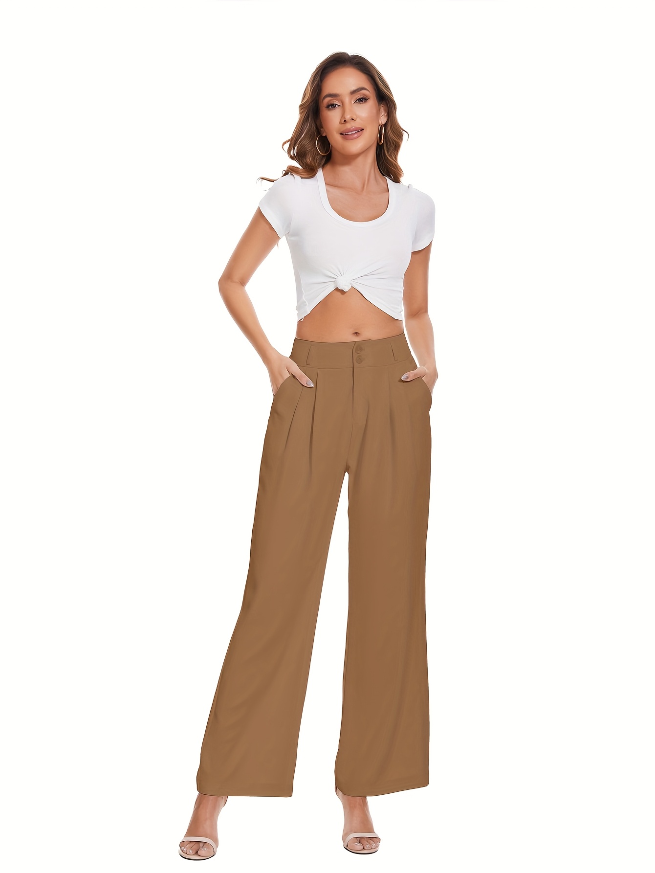 womens high waisted wide leg dress pants front - Temu