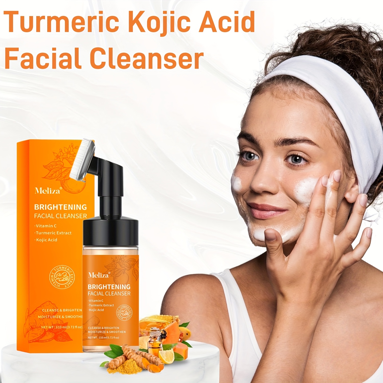 turmeric vc foaming cleanser turmeric kojic acid facial cleanser with brush dense foam moisturizing and non drying added   calendula vitamin c deep cleansing   oil control physical exfoliation 110ml 1pc daily cleaning products details 1
