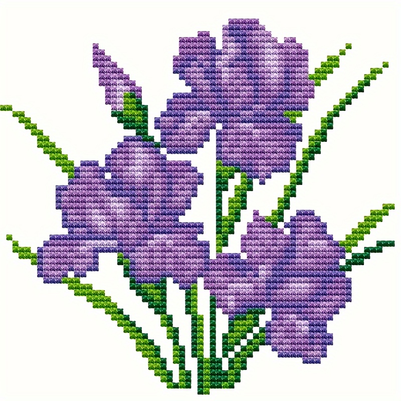 

1-set Iris Flower Stitch Kit 11ct 8x8" - Pixelated Design, Diy Embroidery Set For All , Includes White Fabric & Easy Pattern, Ideal Holiday For Girls