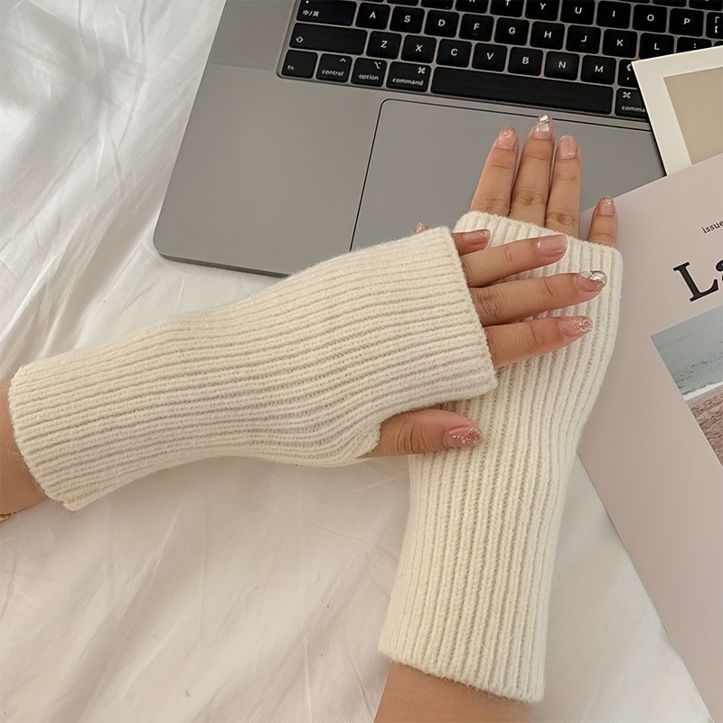 Autumn/winter Women's Plush Versatile Warm Fingerless Gloves For Students, Half-finger Writing Gloves With Wrist Support