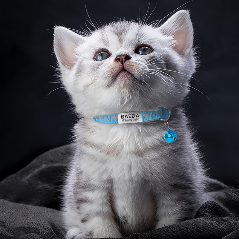 TEMU [custom] Heart Palm Print Pattern Reflective Pet Collar, Anti-suffocation Safety And Custom Engraved Cat Tag, Personalized Dog Tag With Name And