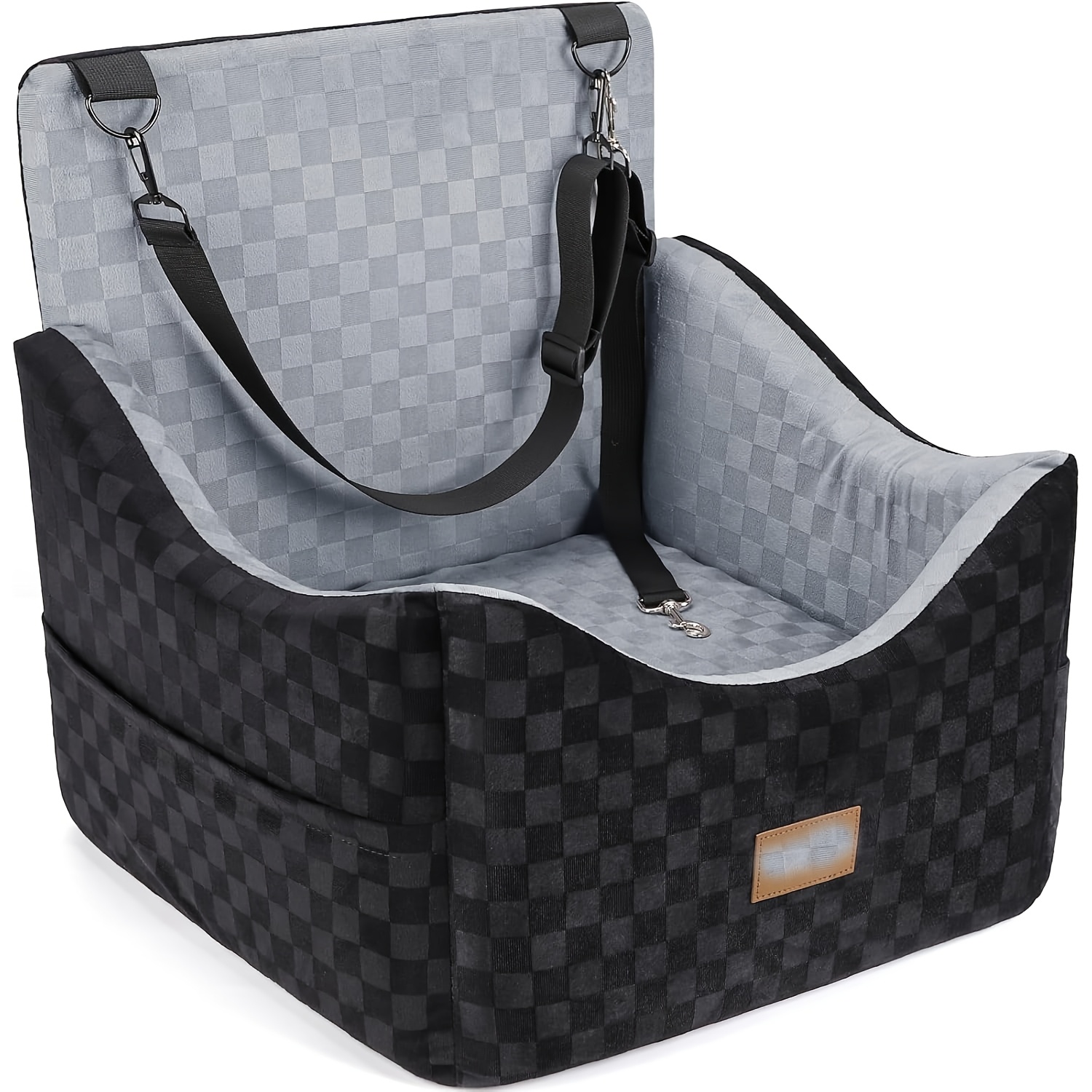 Image of Memory Foam Elevated Dog Car Seat, Anti Car Sickness Pet Booster Seat With Safety Leash, Portable Travel Pet Car Bed For Small To Medium Dogs Use